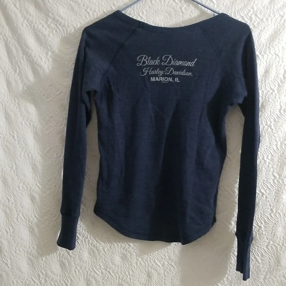 Harley Davidson L/S Blue and Metallic Top Sz Small - Picture 6 of 7